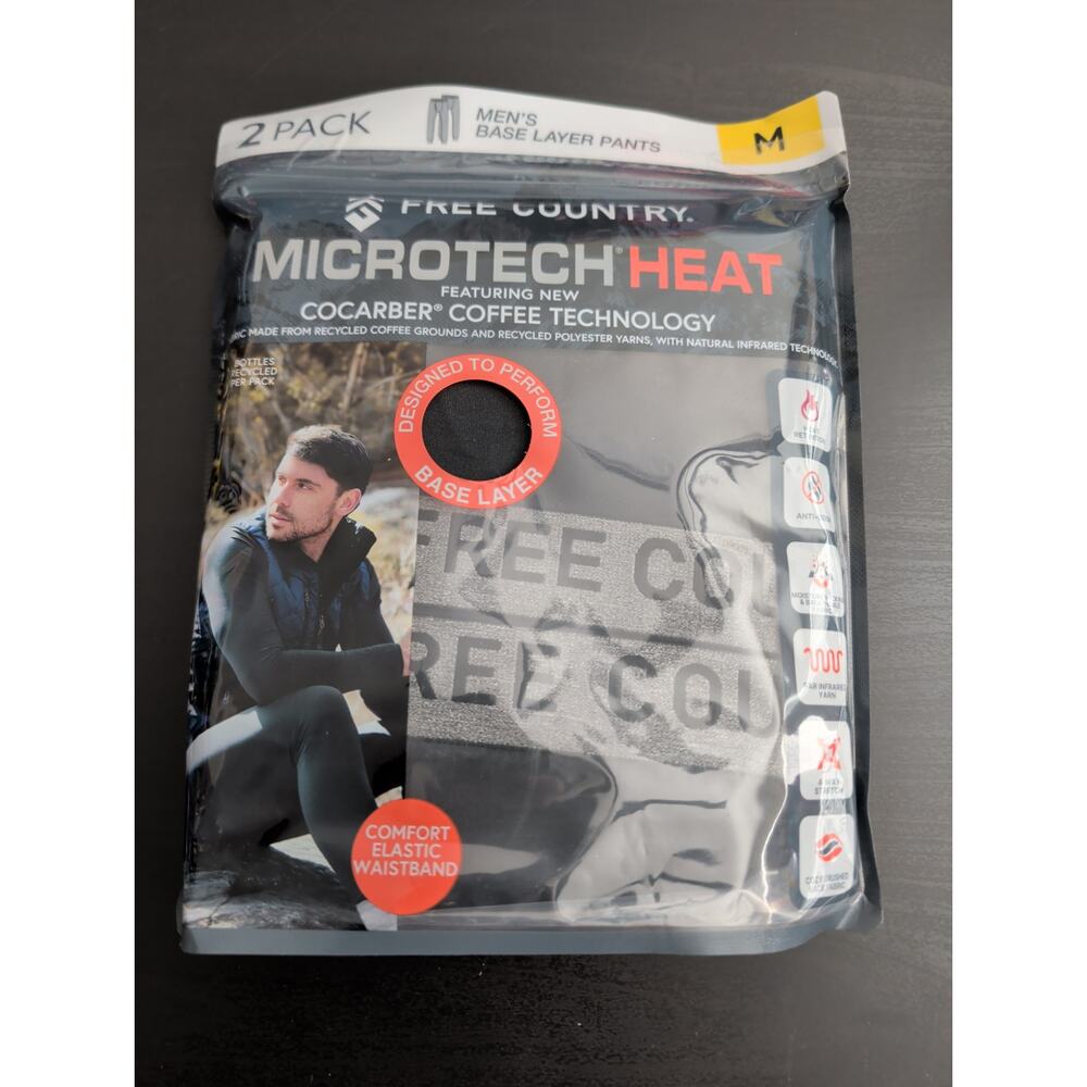 Men's Free Country Microtech Heat Base Layer Pants 2 Pack Black Size S